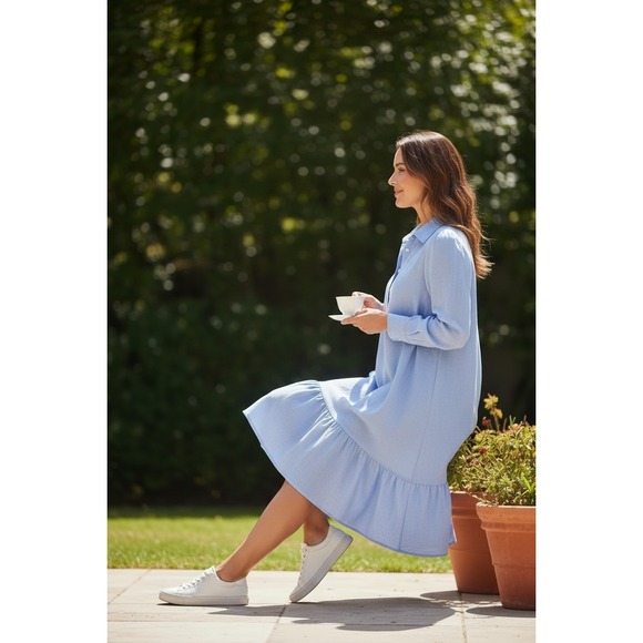Tuckernuck Chambray Tunic Dress Small Blue Cotton Coastal Grandmillennial Preppy - Picture 3 of 10